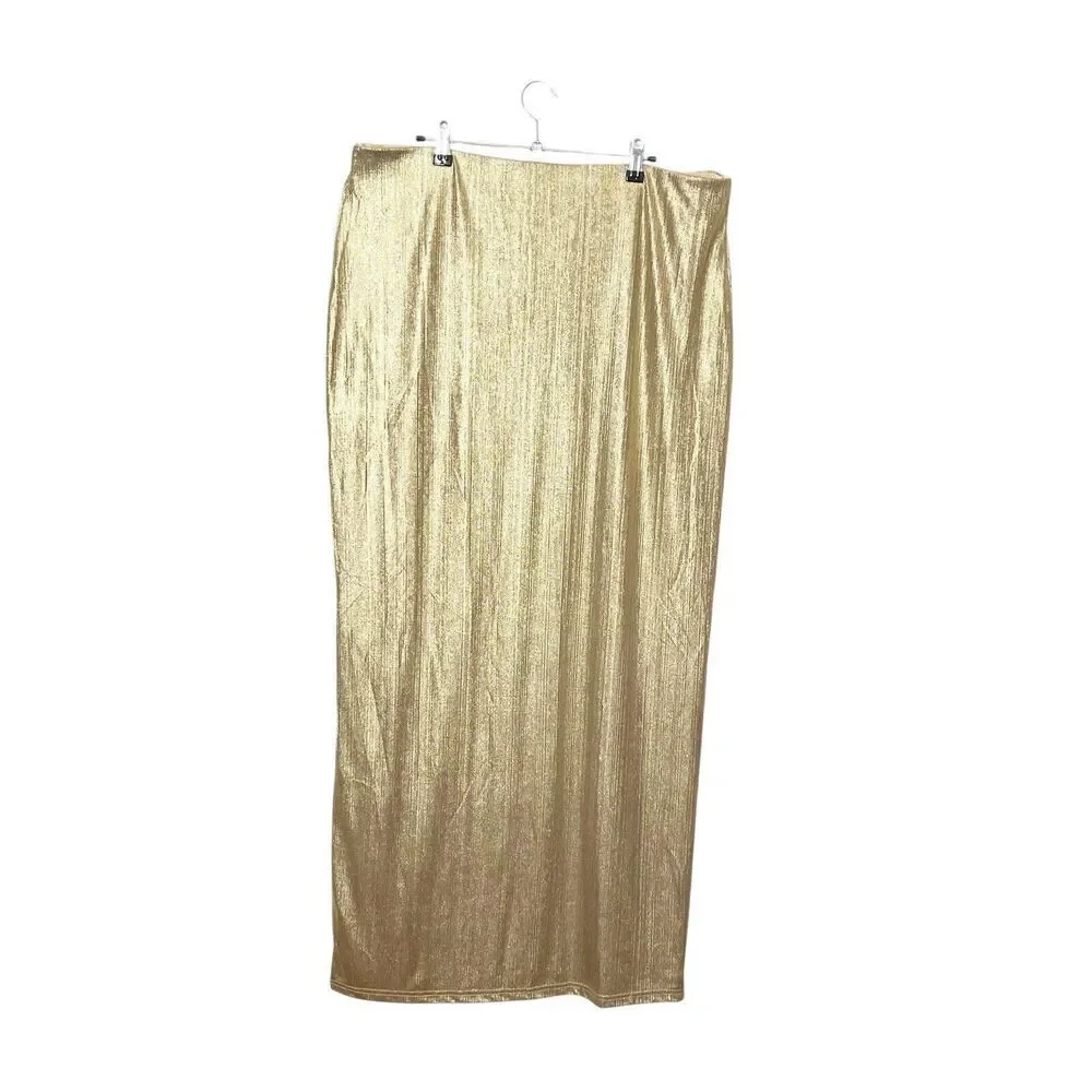 Revolve X Remi Jacqui Maxi Skirt in Metallic Gold Side Slit Women’s Plus Size 2X - Picture 4 of 8